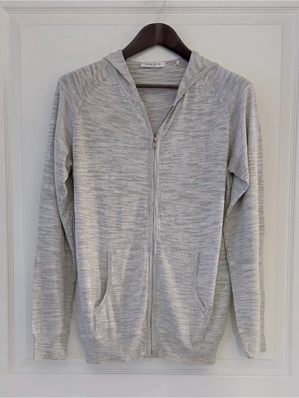 Sandro Light Gray Zip Front Hoodie